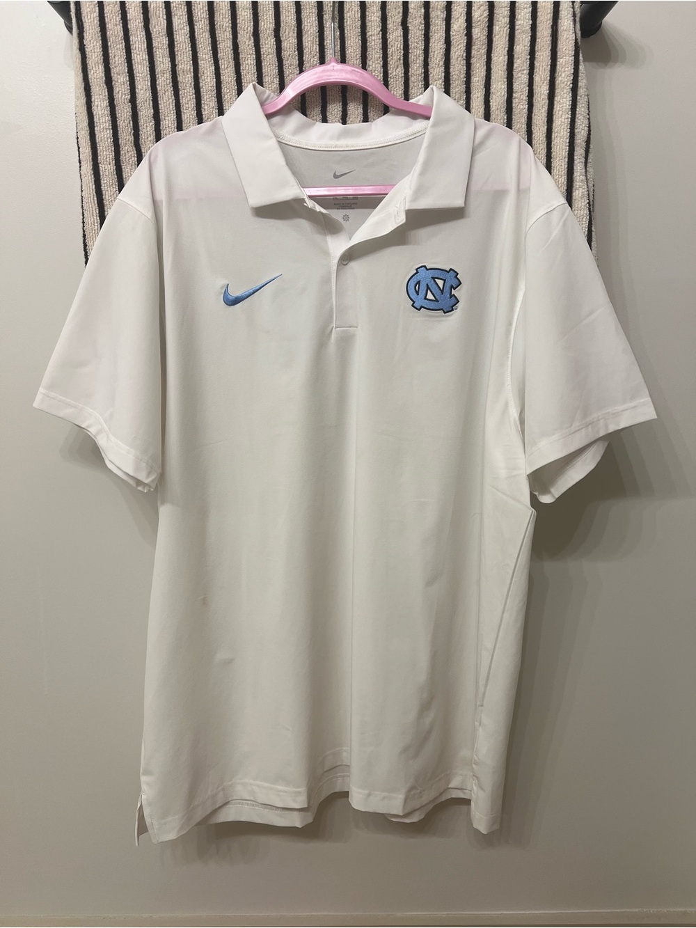 Nike White UNC Polo with Light Blue Logo
